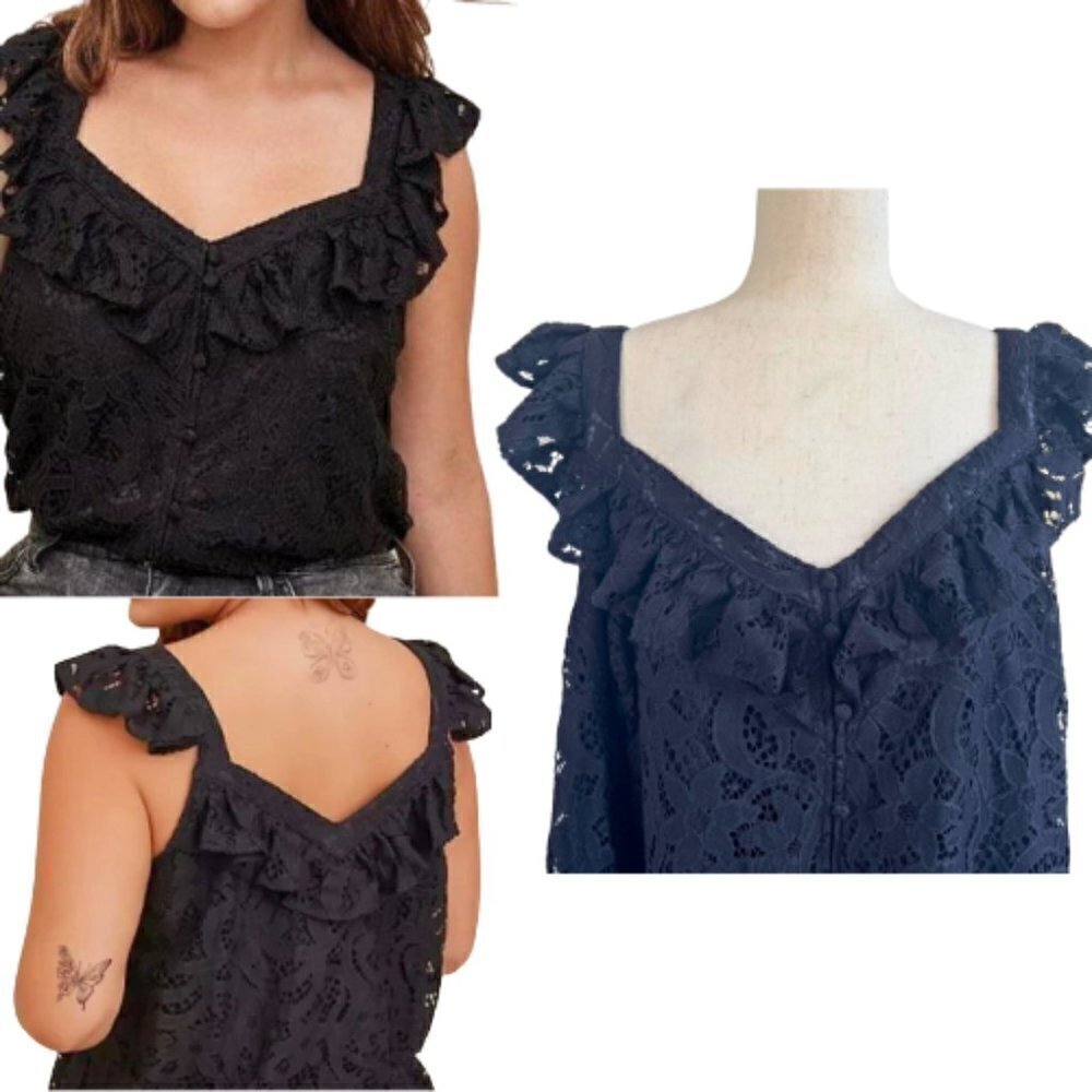 TORRID Black Lace Eyelet Crochet Ruffle Trim Top Size 4/4X